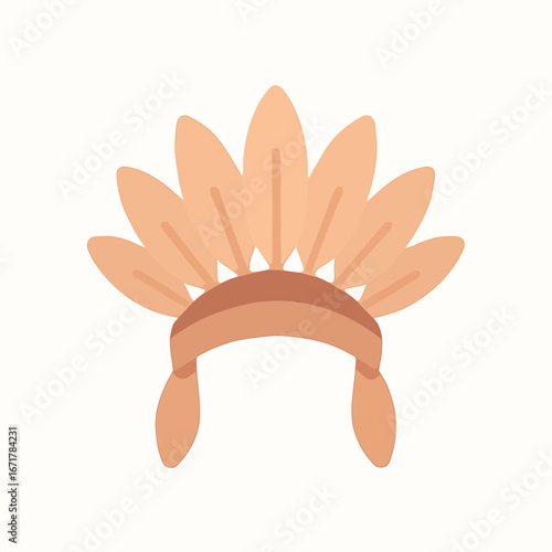 Simple Cartoon Feathered Native Headdress in Neutral Colors