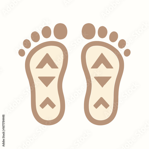 Stylized Footprint Illustration in Soft Brown and Beige with Arrows and Toe Details for Wellness or Foot Care