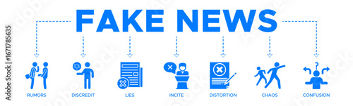 Fake news banner web icon vector illustration concept with icon of rumors, discredit, lies, incite, distortion, chaos and confusion