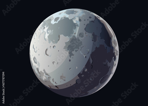 Stylized illustration of the moon with craters against a dark background