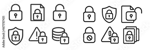 Collection of security icons illustrating various forms of data protection and safety measures used in digital environments