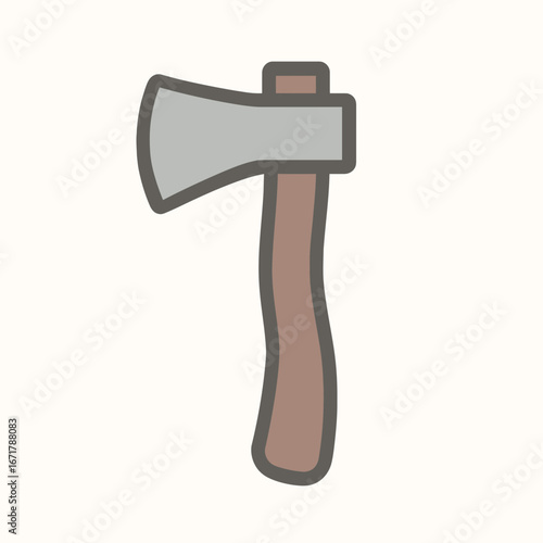 Simple Cartoon Axe with Wooden Handle and Metal Blade on White Background