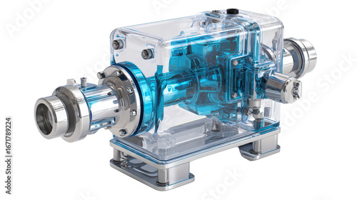 Pumping machine with transparent housing background isolated on a Transparent background, PNG file.