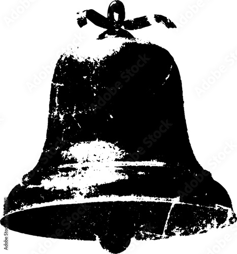 Vintage christmas bell in grunge black and white for holiday design and decor