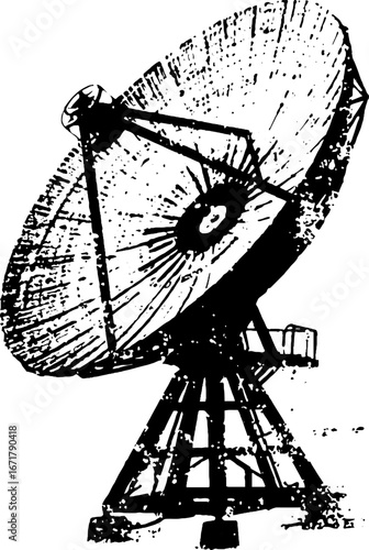Vintage black and white grunge satellite illustration for urban design projects