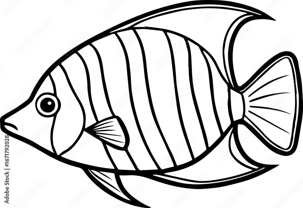 Obraz premium emperor angelfish outline vector illustration line art