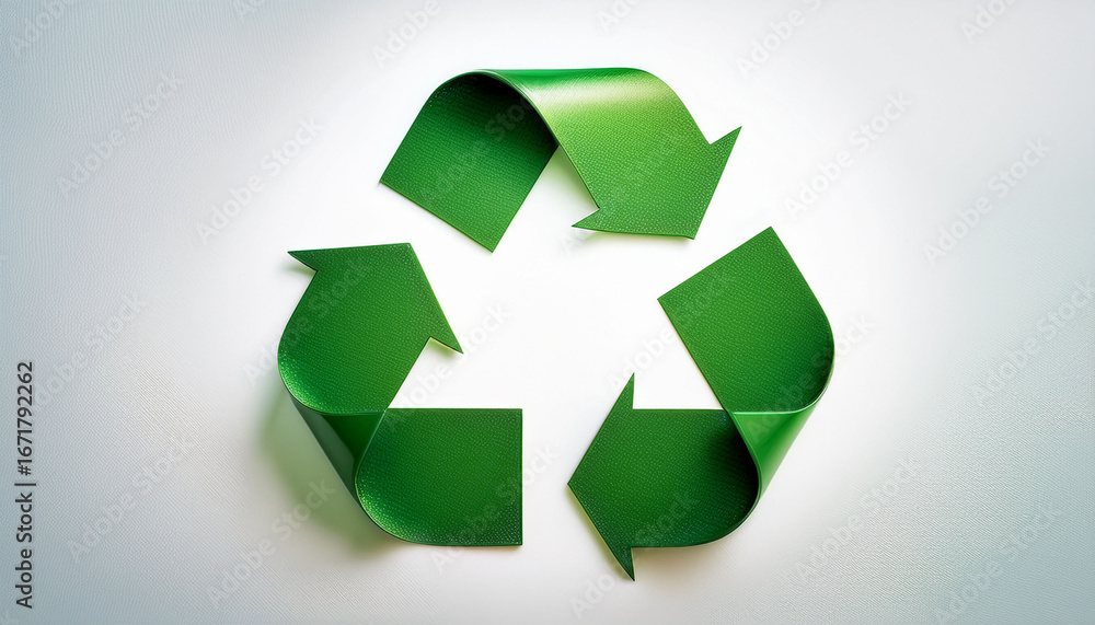 Obraz premium green recycle icon with three arrows in loop eco friendly symbol white background promoting sustainability and environmental awareness