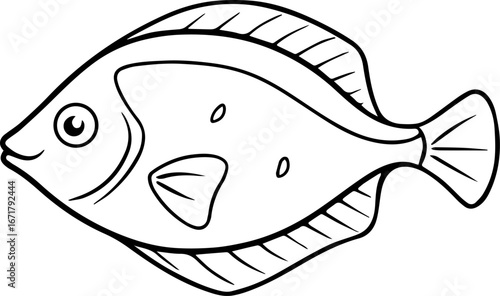 flounder fish outline vector illustration line art