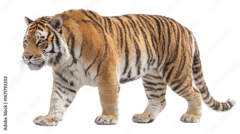 Obraz premium Realistic 3D render of a tiger in natural fur texture background isolated on a Transparent background, PNG file.