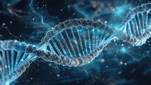 Abstract DNA helix with digital overlay