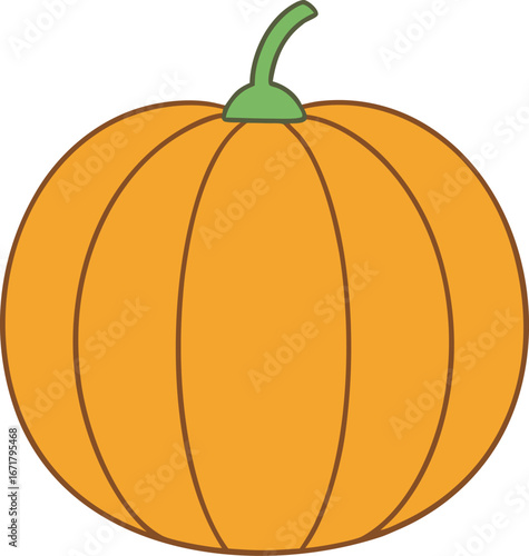 A Simple, Stylized Illustration of a Bright Orange Pumpkin with a Green Stem