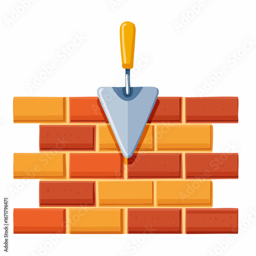 Bricklayer lays bricks with trowel on wall, constructing sturdy structure with precision and care, showcasing craftsmanship and building expertise.