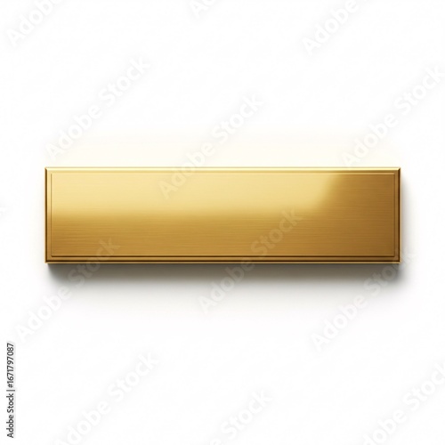 A rectangular golden metallic plate with a smooth surface and a frame is isolated on a white