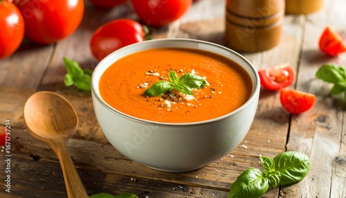 Creamy tomato soup in bowl