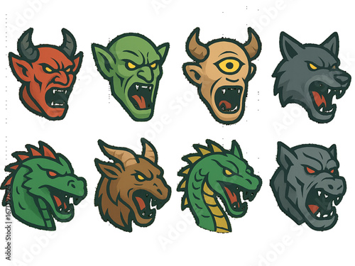 A set of vector icons of mythological creatures