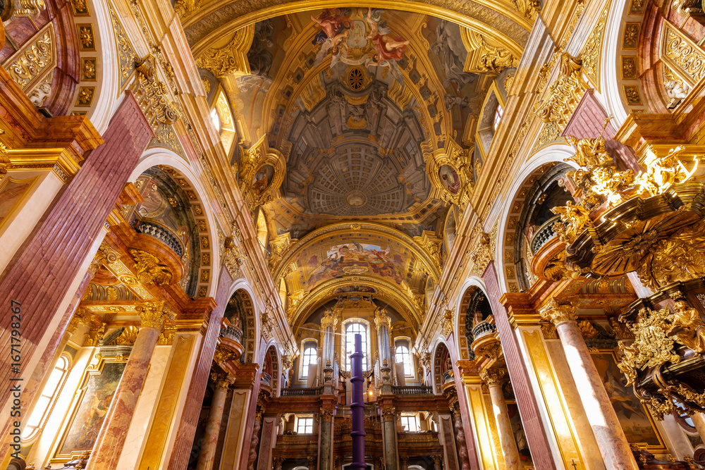 Obraz premium Vienna Austria 03-20-2025 Amazing fresco in the Jesuit Church, also known as the University Church which is a two-floor double-tower church in Vienna, Austria. Influenced by early Baroque principles