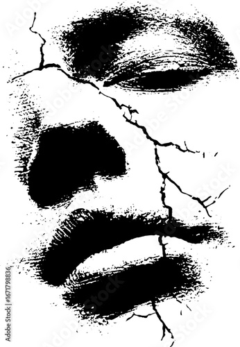 Grunge black and white abstract illustration of shattered face for creative design