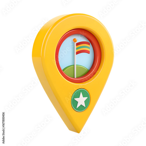 Cartoon 3D location pin no background in PNG format.. Bright and playful map marker icon in modern cartoon style. Perfect for maps, navigation apps, GPS interfaces, travel projects, web design, social