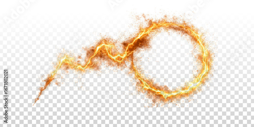 Vector orange electricity lightning frame isolated on transparent background.