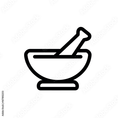 Illustration of a mortar and pestle set used for grinding substances in a laboratory setting tool icon