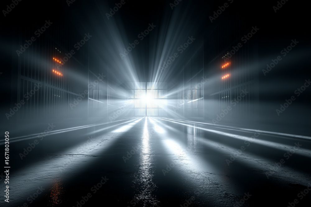 © NEOSCAPE - A futuristic, empty road at night with glowing lights suggesting high speed. A concept for the future of transportation, data highways, and modern technology. © NEOSCAPE - A futuristic, empty road at night with glowing lights suggesting high speed. A concept for the future of transportation, data highways, and modern technology.