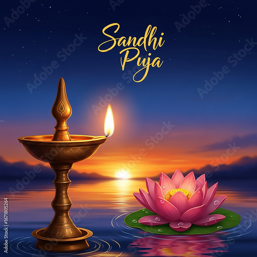 Serene Sandhi Puja scene wi...