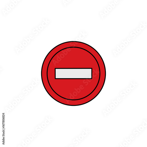 Vector illustration of a no entry traffic sign. A red circle with a white horizontal bar in the center, used to indicate restricted access or do not enter areas on roads