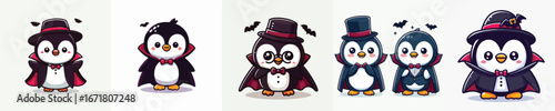 cute penguin vector dressed as Dracula