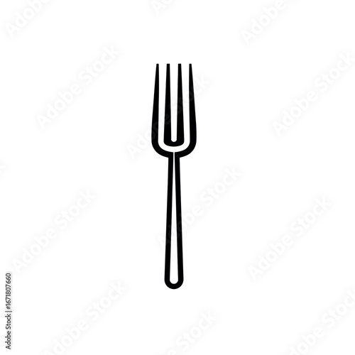 Illustration of a simple black fork with four tines on a white background in a minimalist style design
