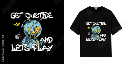 Graphic design of a violent urban character. Let's play slogan. Vector illustration for clothing, t-shirts, and more.