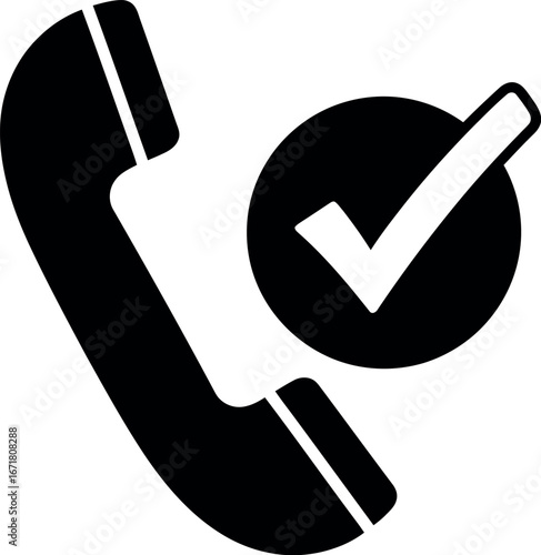Approved call icon featuring a telephone handset and a checkmark in a circle symbolizing success vector