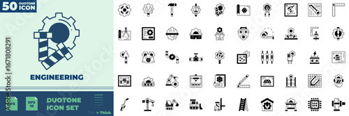 Engineering Duotone editable icon set. manufacturing, construction, integration and more. Vector Icon