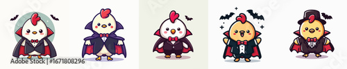 cute chicken vector wearing Dracula costume
