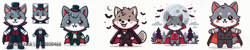 cute wolf vector in Dracula costume