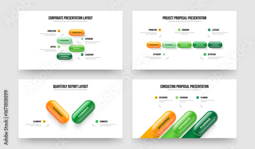 Professional Launch 4 5 2 3 Element Diagram Presentation Template Bundle. Creative Strategy Four Five Two Three Step Infographic Frame Design Vector Illustration Set.