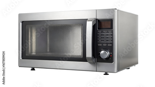 Sleek silver microwave oven isolated on transparent background, a modern kitchen appliance for quick and efficient cooking