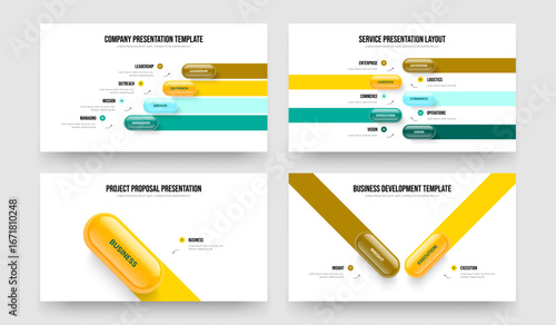 Consulting Insight Four Five One Two Option Diagram Presentation Template Vector Illustration Set. Investor Solution 4 5 1 2 Step Infographic Slide Layout Bundle.
