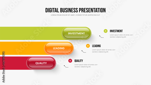 Project Planning 3 Element Diagram Presentation Layout. Market Briefing Slide Template Vector Illustration. Advertising Profile Three Step Infographic Frame Design.