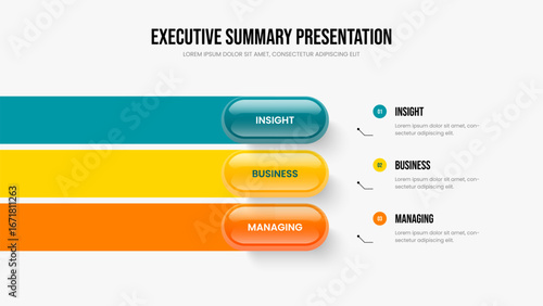 Project Strategy Frame Template Vector Illustration. Consulting Growth Three Option Diagram Presentation Layout. Advertising Overview 3 Element Infographic Slideshow Design.