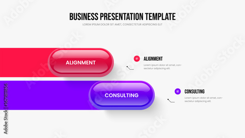Advertising Profile 2 Option Infographic Frame Layout. Professional Visualization Slideshow Template Vector Illustration. Market Proposal Two Element Diagram Slide Design.