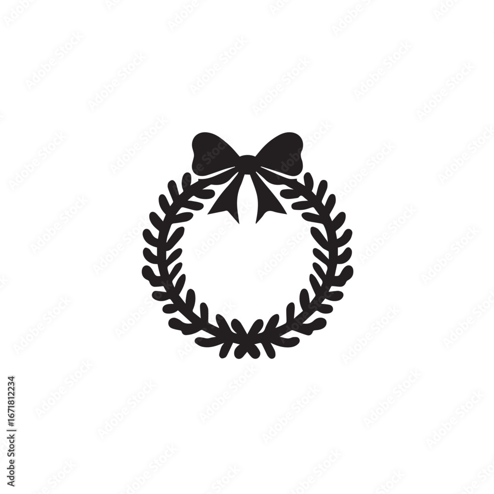 Obraz premium Vector art of black silhouette of a christmas wreath with a bow on top