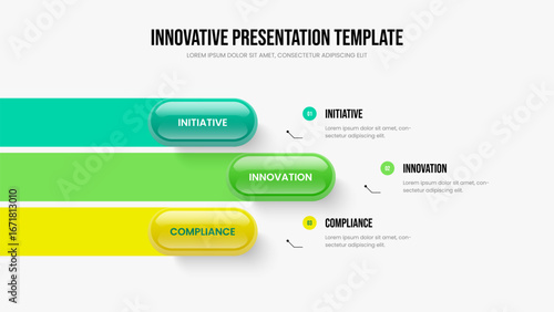 Market Launch Presentation Layout Vector Illustration. Consulting Report 3 Element Infographic Frame Template. Business Growth Three Step Diagram Slideshow Design.