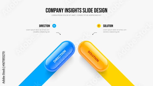 Product Insight 2 Element Diagram Presentation Template. Consulting Forecast Frame Design Vector Illustration. Sales Briefing Two Option Infographic Slideshow Layout.
