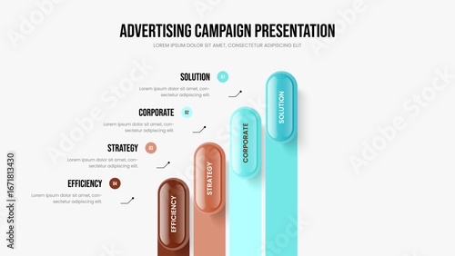 Marketing Overview Slideshow Design Vector Illustration. Financial Strategy 4 Step Infographic Frame Layout. Corporate Profile Four Option Diagram Presentation Template.