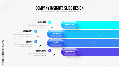Enterprise Introduction 4 Option Infographic Presentation Design. Digital Growth Four Element Diagram Frame Template. Corporate Insight Slideshow Layout Vector Illustration.