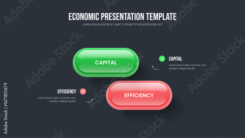 Business Forecast Slideshow Design Vector Illustration. Company Growth Two Option Diagram Presentation Template. Service Strategy 2 Step Infographic Frame Layout.