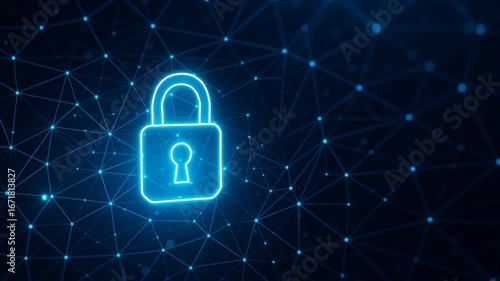 Patient data privacy protection with secure digital lock symbol, glowing network background, and security focused digital lock