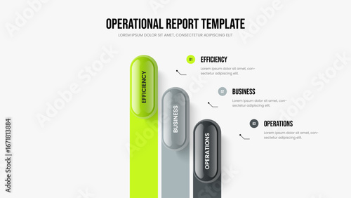 Consulting Performance 3 Step Diagram Slideshow Template. Product Proposal Three Option Infographic Frame Layout. Investor Forecast Presentation Design Vector Illustration.
