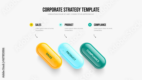 Company Planning Slide Design Vector Illustration. Investor Innovation 3 Option Infographic Slideshow Template. Advertising Review Three Element Diagram Frame Layout.