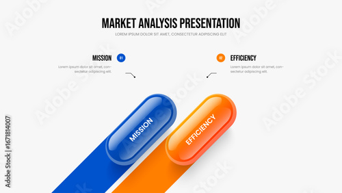 Visual Launch Presentation Template Vector Illustration. Project Innovation 2 Element Infographic Slideshow Design. Financial Growth Two Option Diagram Slide Layout.